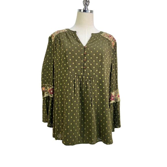Chico's Green Peasant Top Whimsical Whimsygoth - Picture 1 of 10